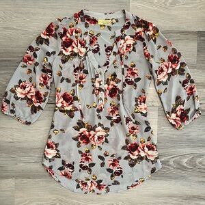 Princess Vera Wang Grey Floral Polyester Blouse Dress Shirt - Size XS